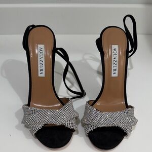 Aquazzura Black and Silver Strappy Heels